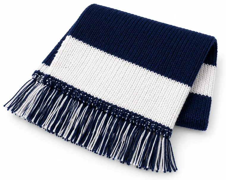 Gestrickter Fanschal mit Fransen in Nahaufnahme